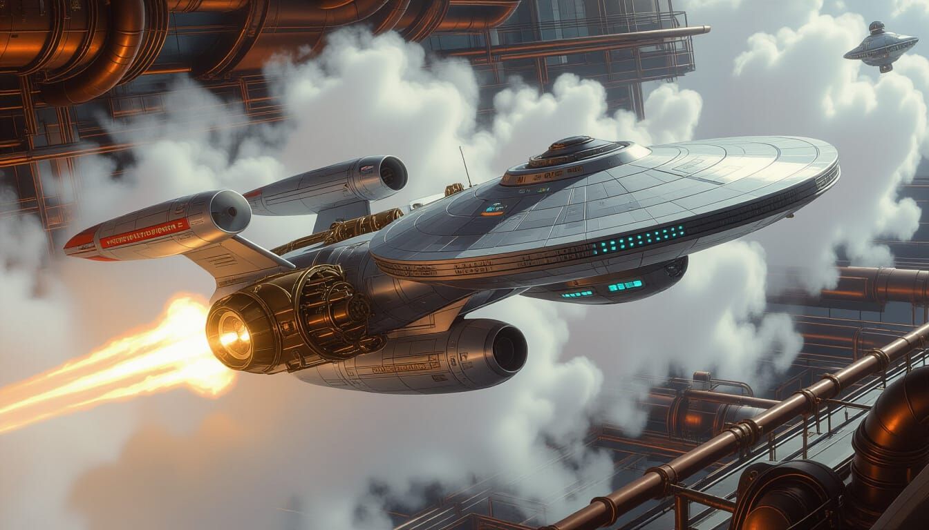 Steampunk Starship Enterprise in a Mystical Galaxy