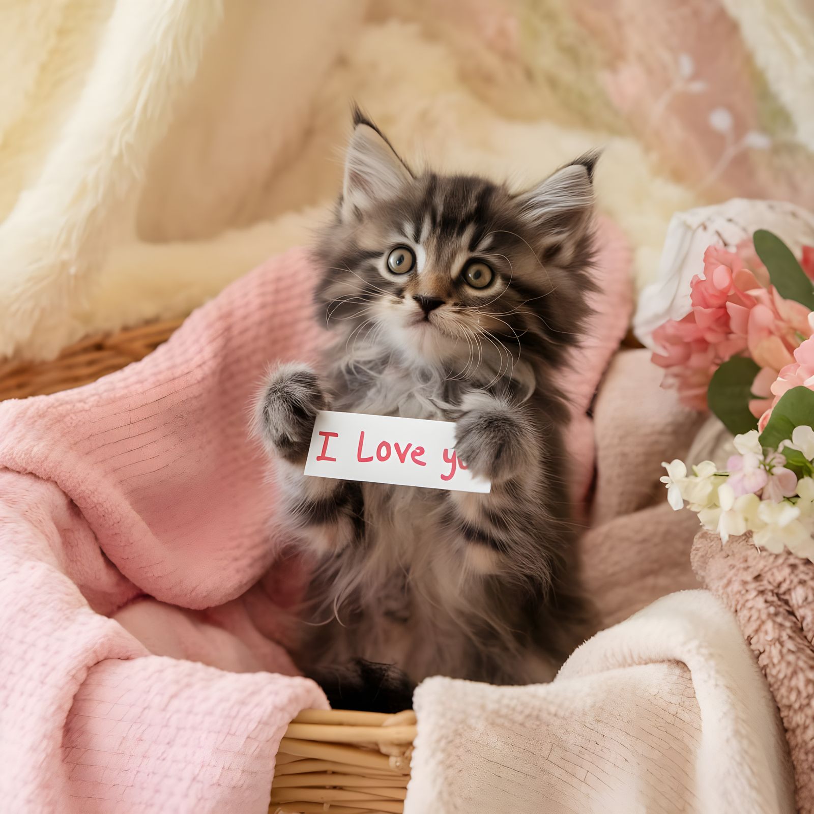 Whimsical Kitten in Cozy Basket