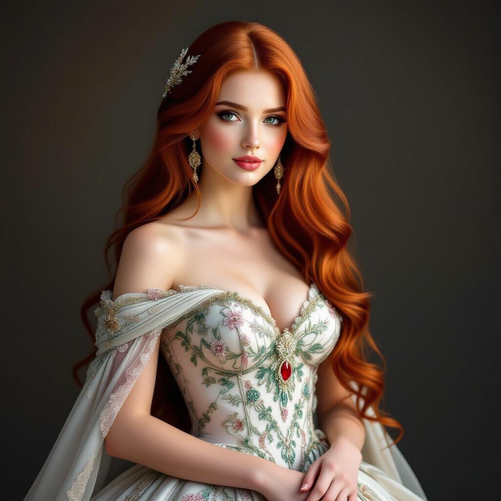 Enchanting Princess Portrait with Intricate Red Dress