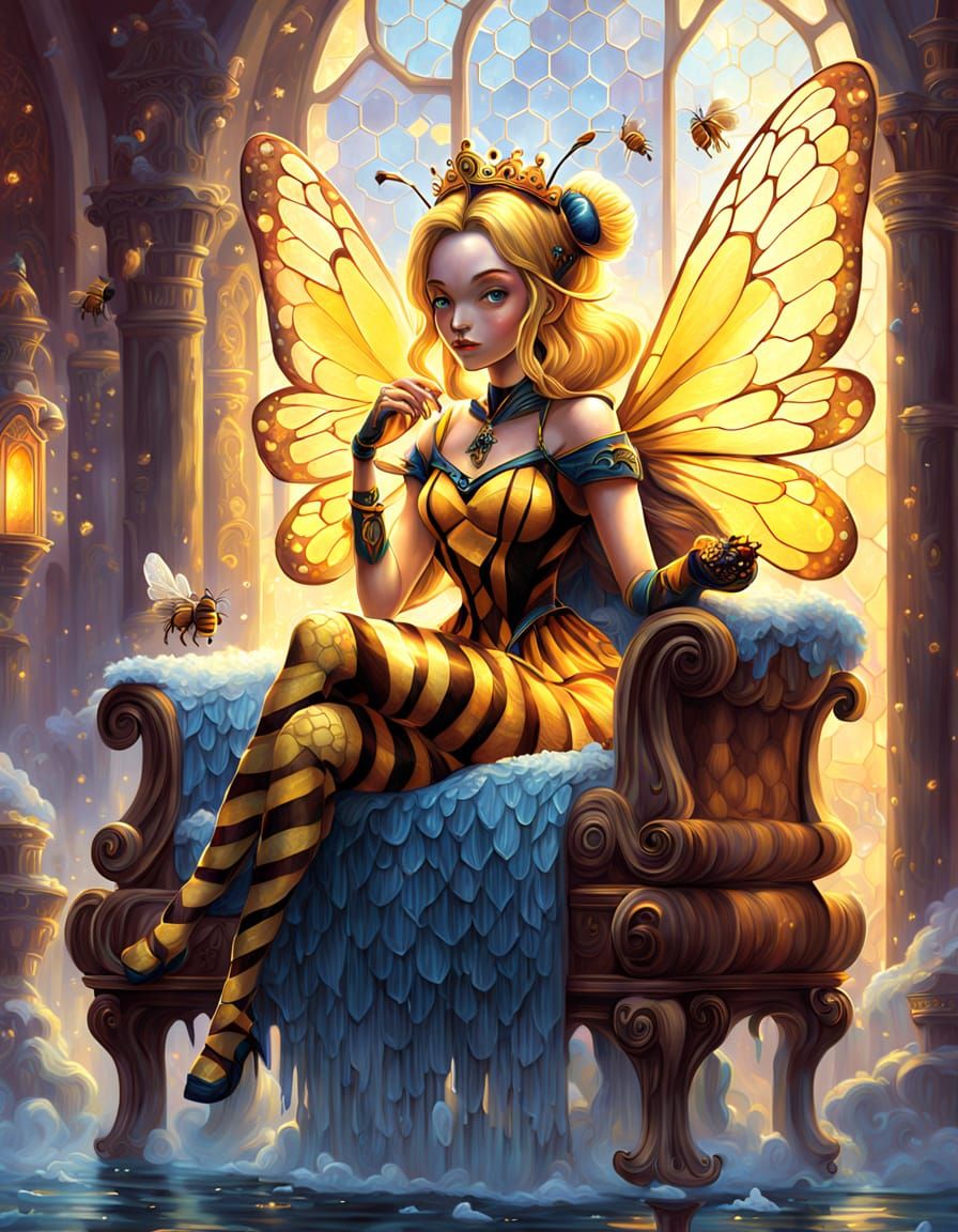 Ethereal Fantasy Queen Bee in a Honey Filled Throne Room