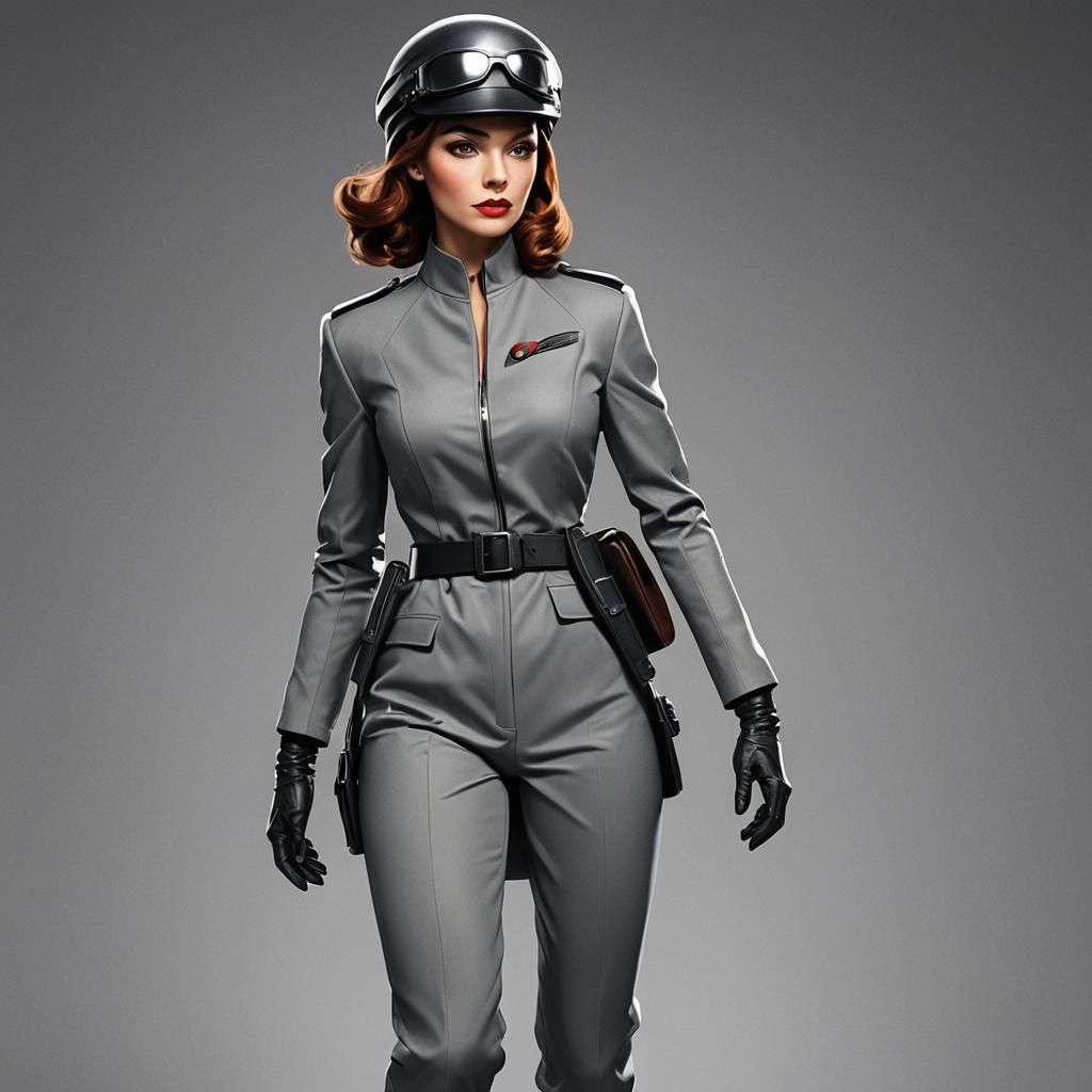 Fashionable Spy Woman in Red Suit