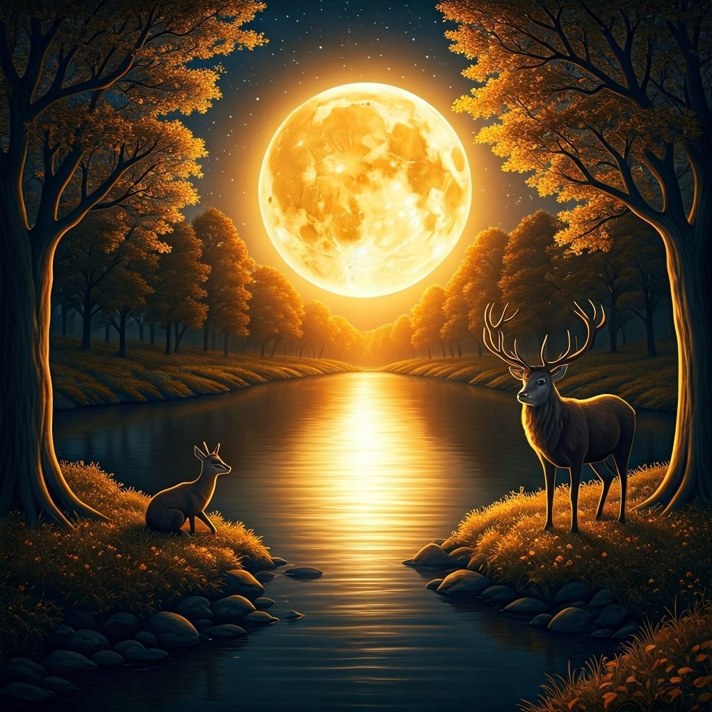 Magical Night Landscape Under Golden Moon