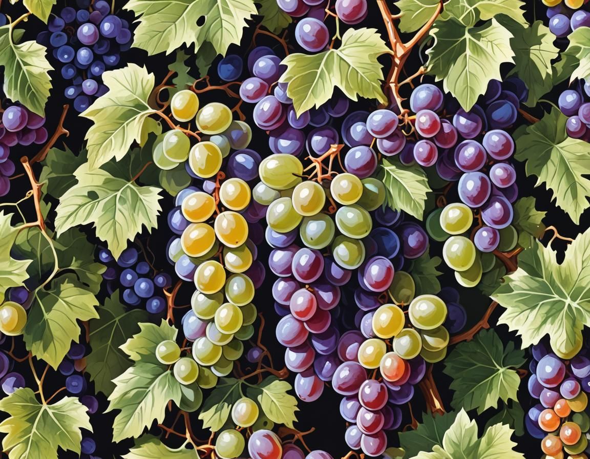 Detailed Gouache Vector Painting of a Grape