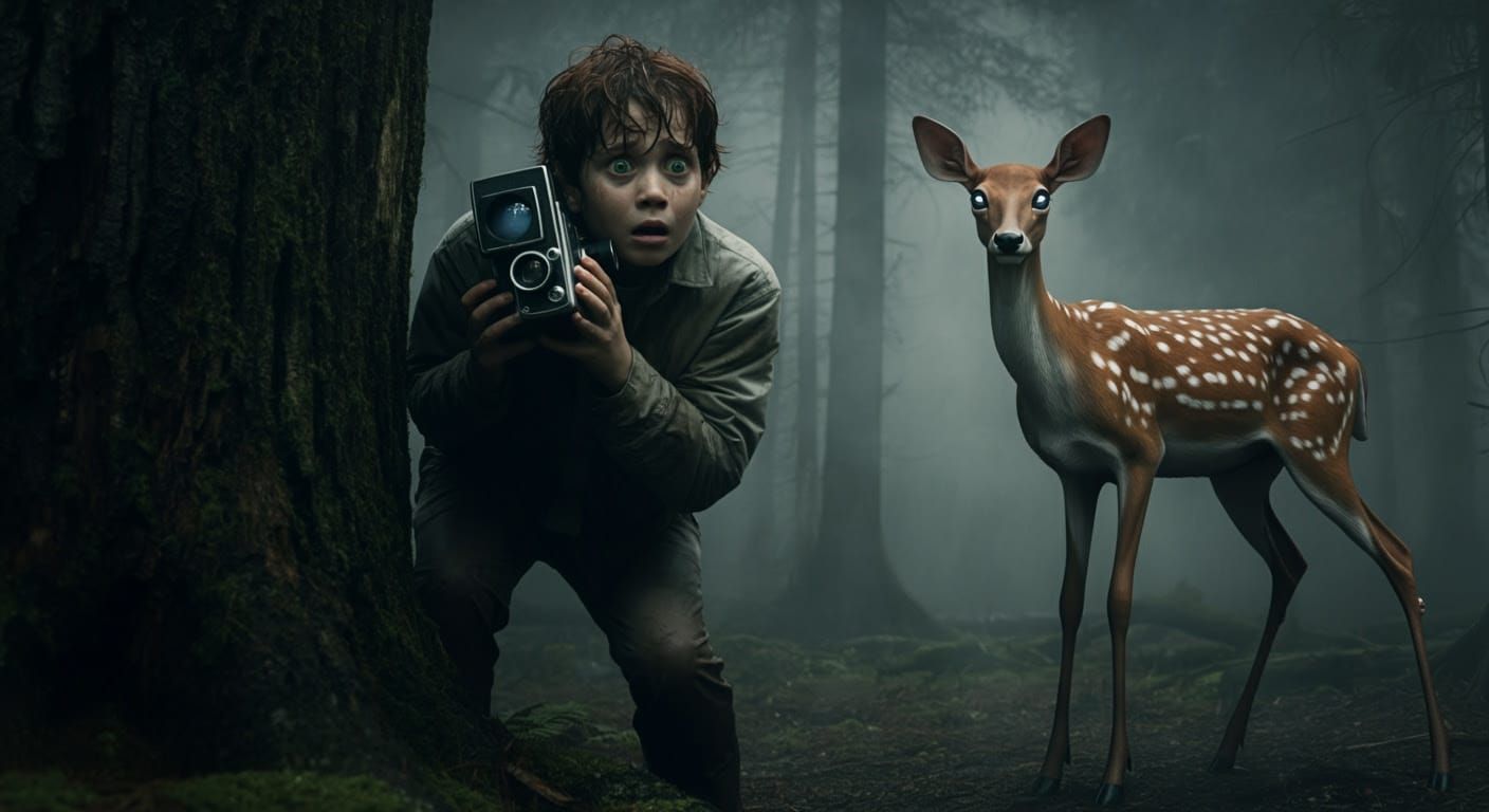 Ethereal Forest Encounter in Cinematic Gray