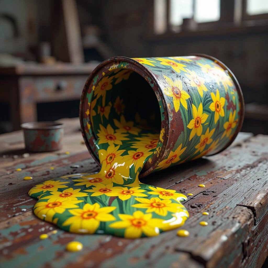Daffodil Paint Spill: Hyperrealistic CGI Still Life