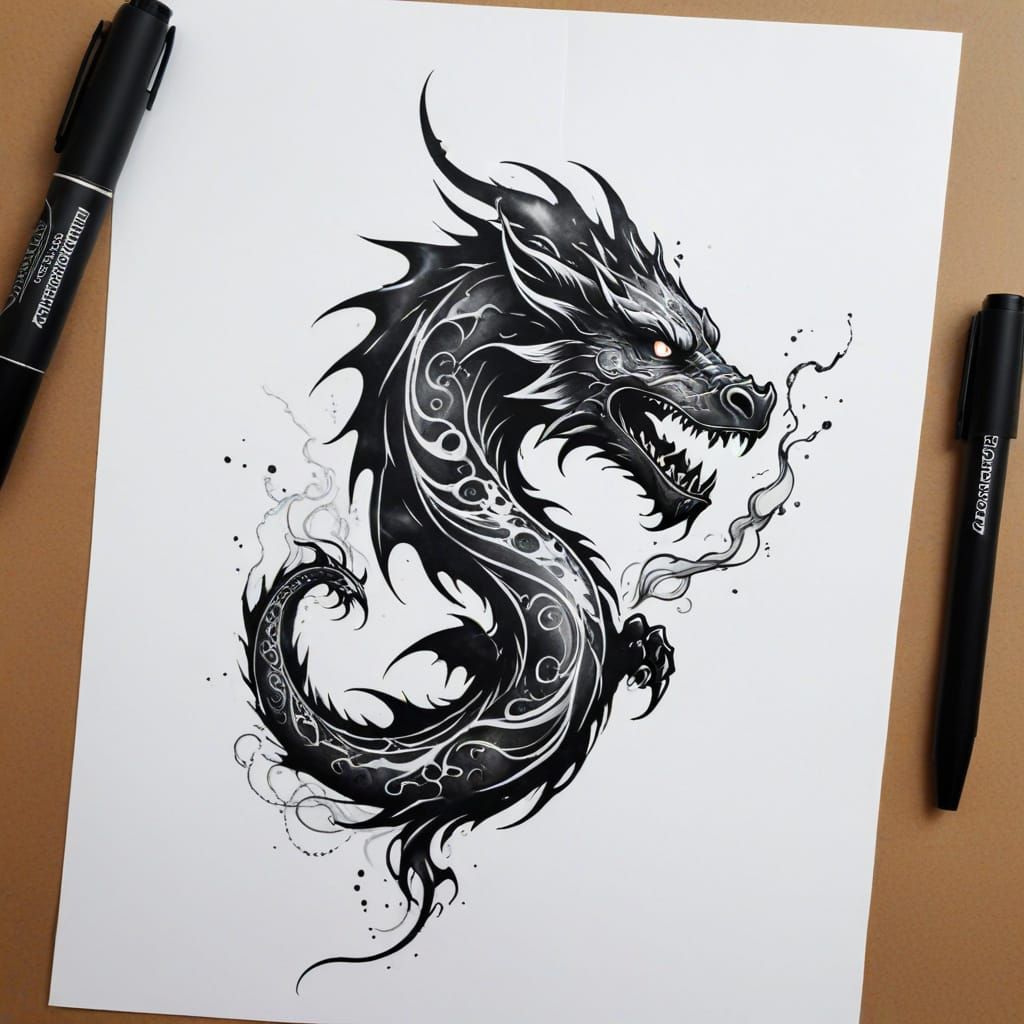 Smoke Dragon Flash Tattoo Silhouette Design