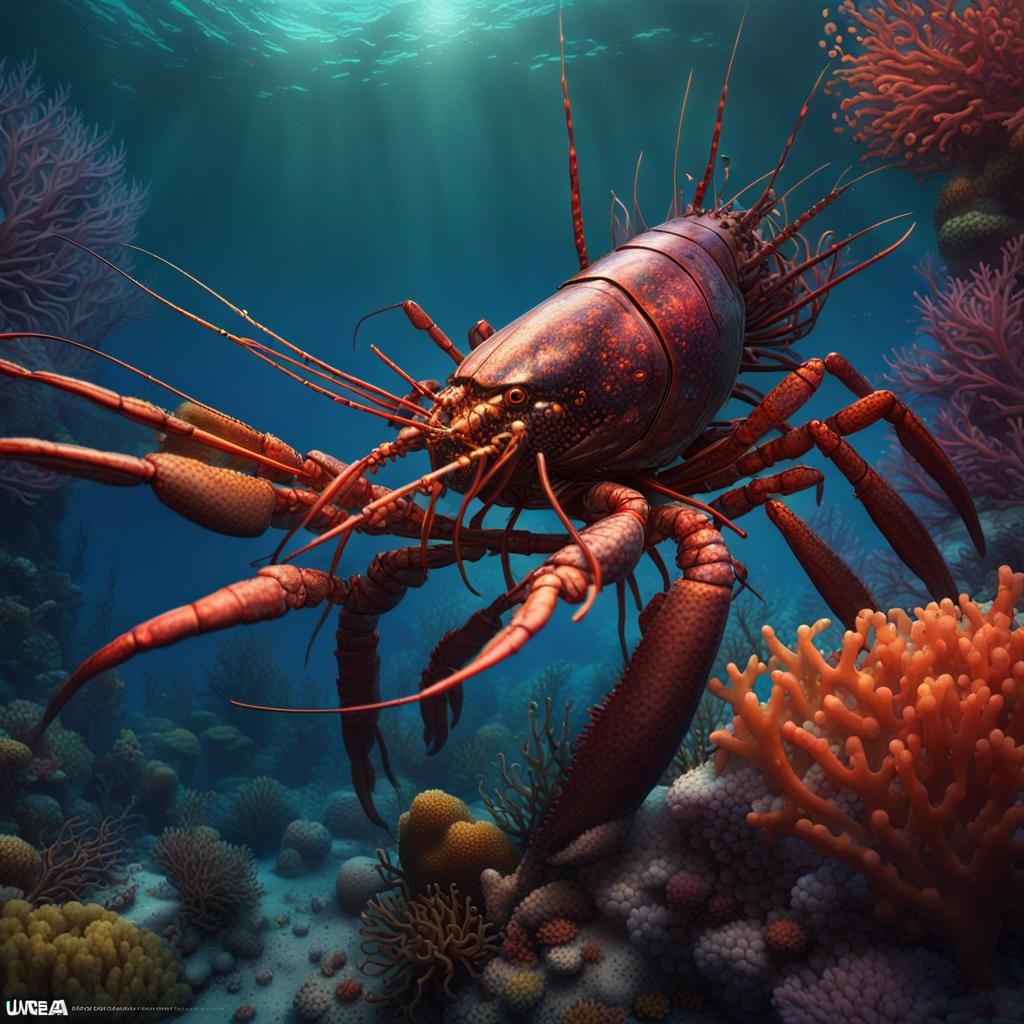 Vibrant Spiny Lobster in Fantastical Coral Scene