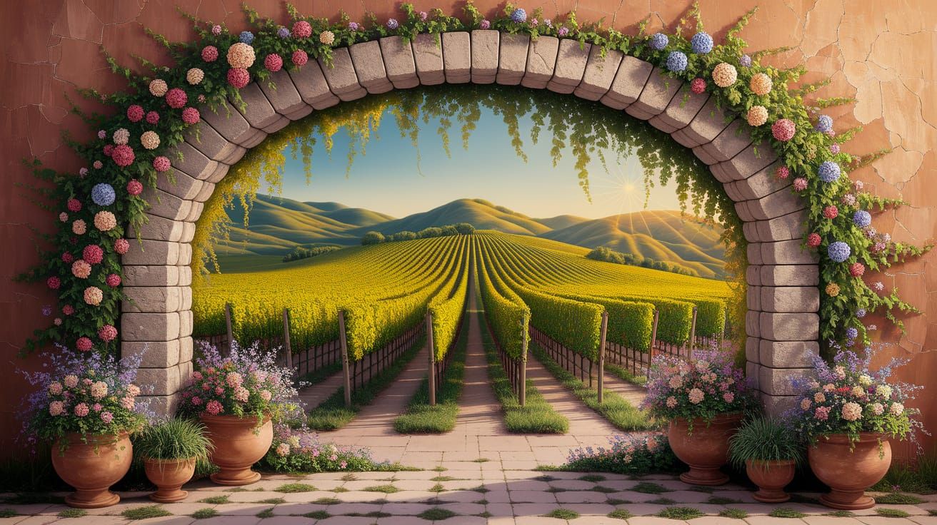 Spanish Vineyard Entrance in Vibrant Colors