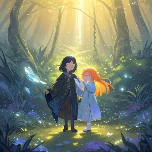 Mystical Forest Scene with Glowing Lights