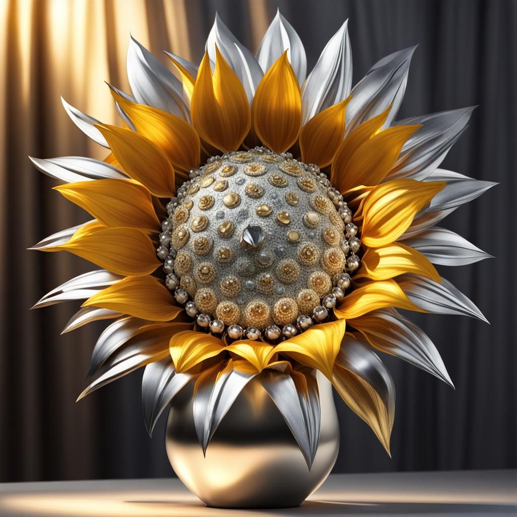 Jeweled Sunflower Made of Silver and Gold