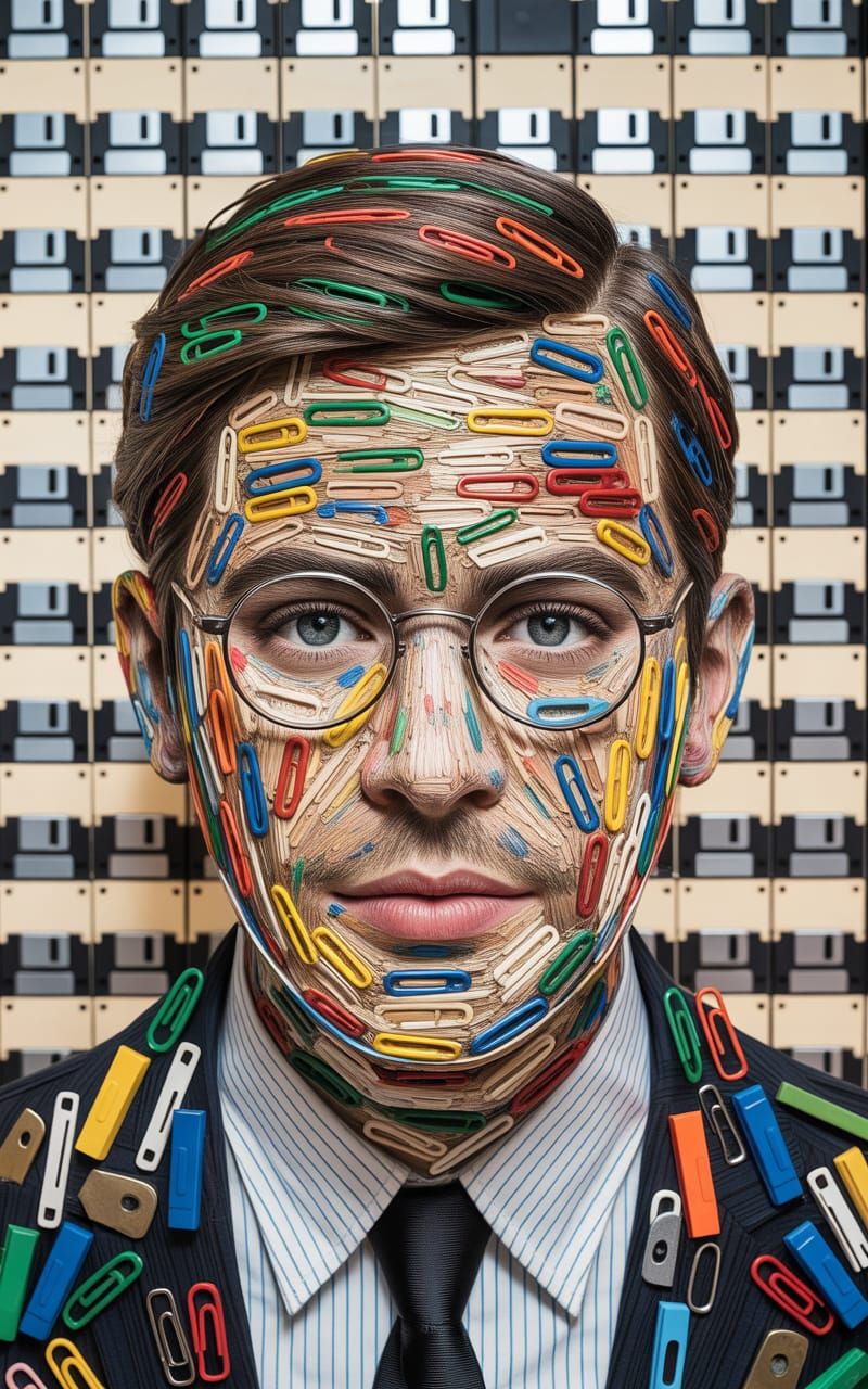 Retro Office Supplies Assemblage Portrait