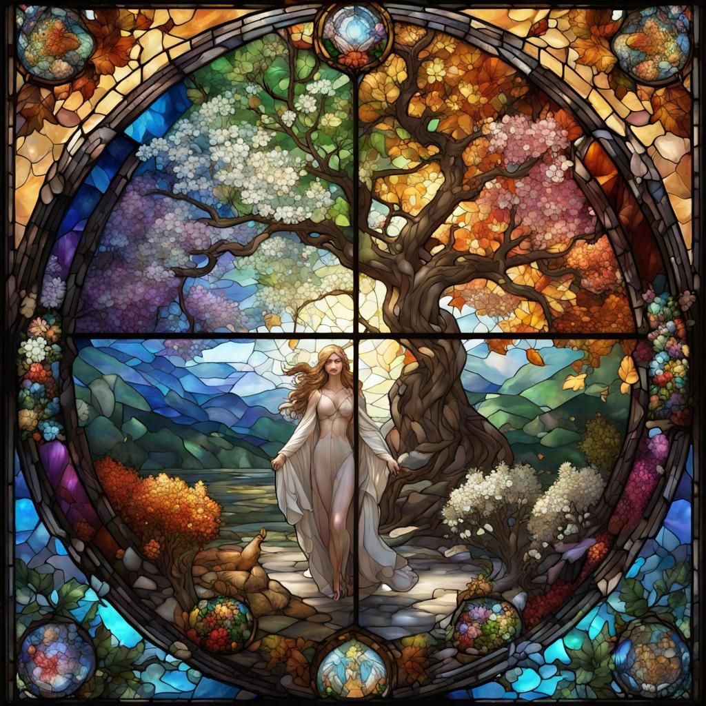 Four Seasons Goddesses in Stained Glass