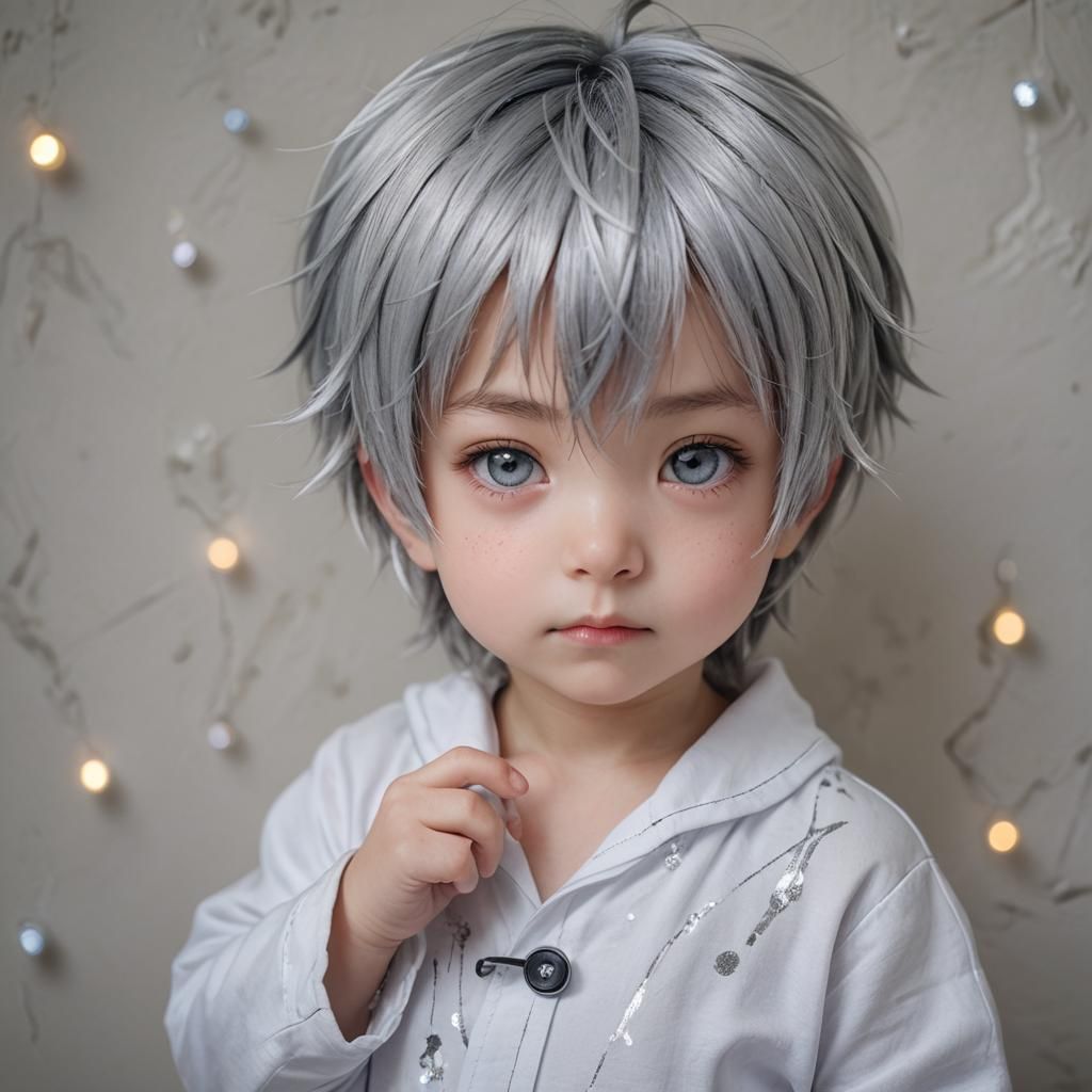 Adorable Baby with Silver Hair in Realistic Photo