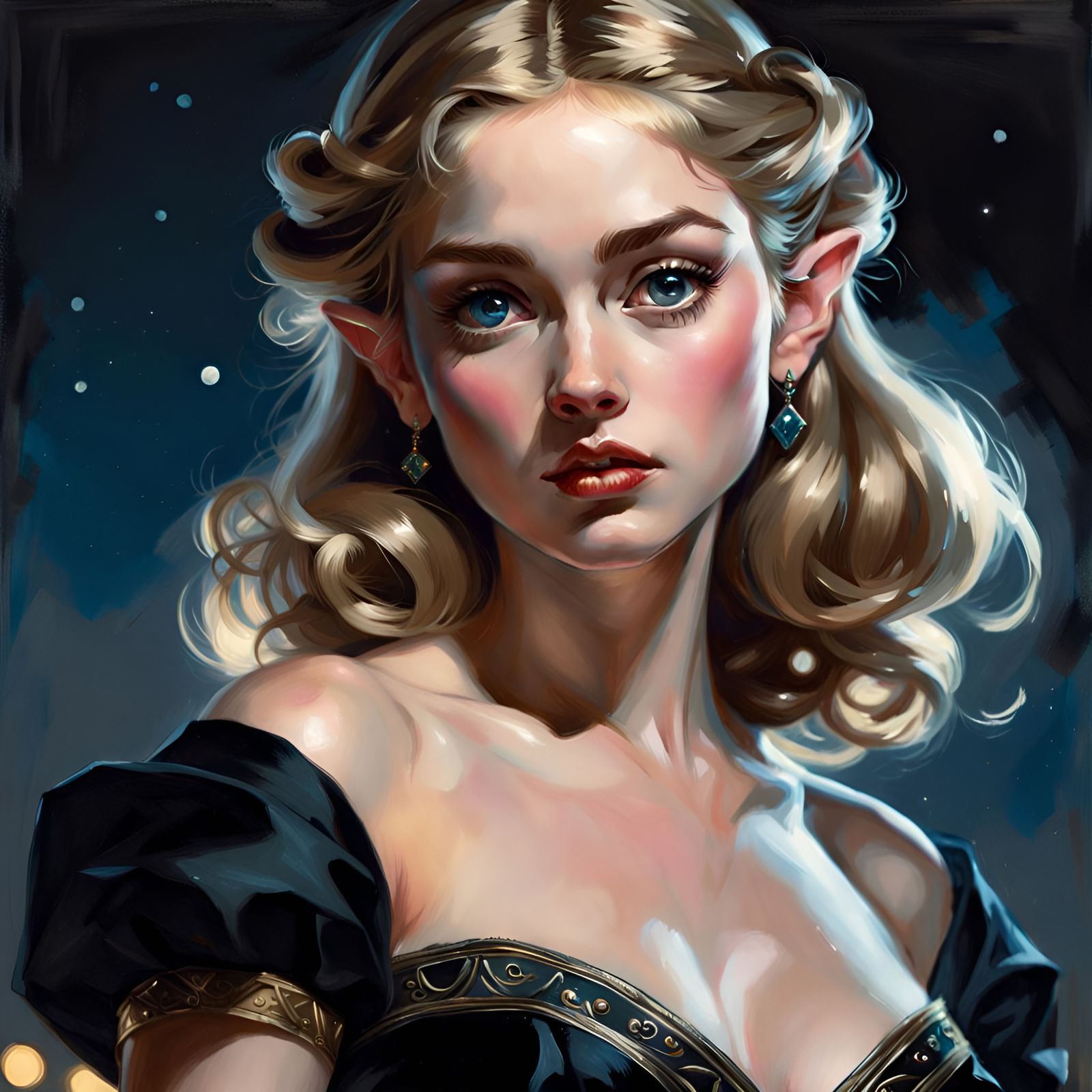 Zelda in Black Gown: Hyperrealistic Pin-Up Portrait