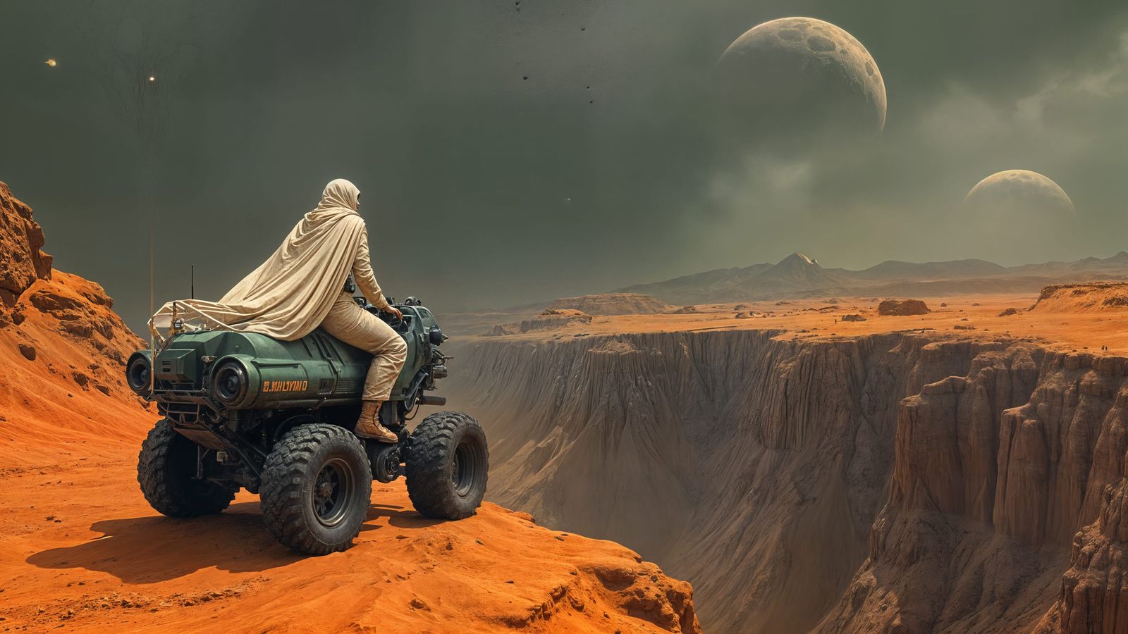 Alien Landscape with Fremen Observer: AI Generated Scene