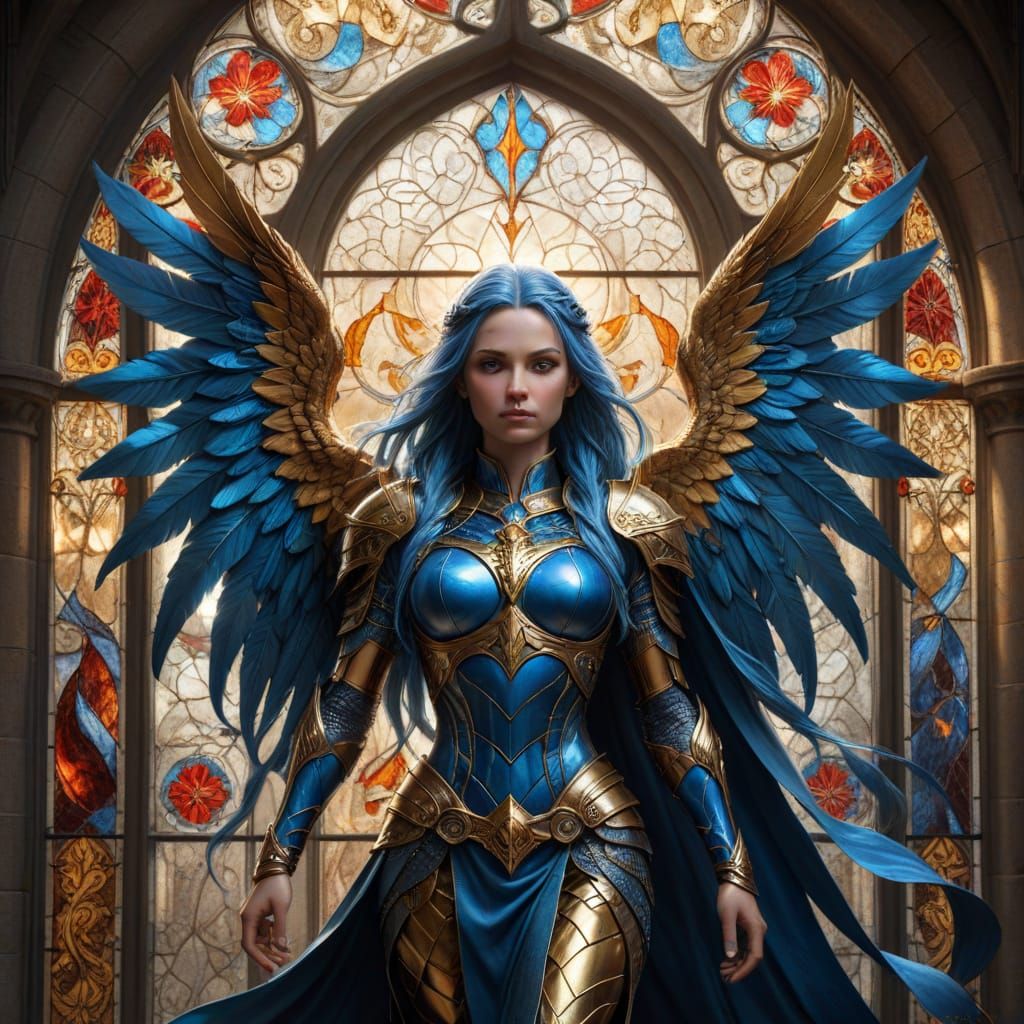 Ethereal Fantasy Warrior Basks in Stained Glass Glow