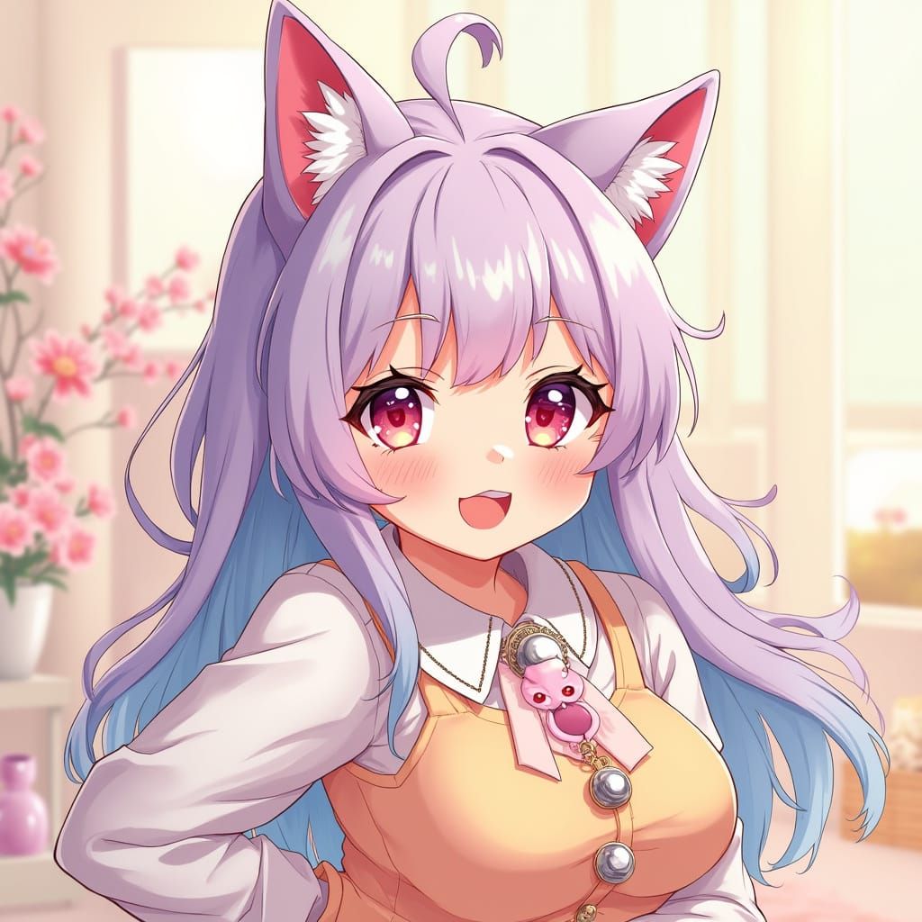 Kawaii Neko Girl in Vibrant Anime Style
