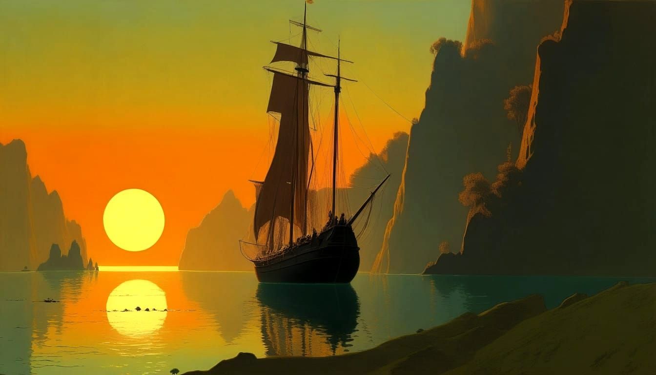 Surreal Fantasy World Scene with a Rogue in a Pyroclastic La...