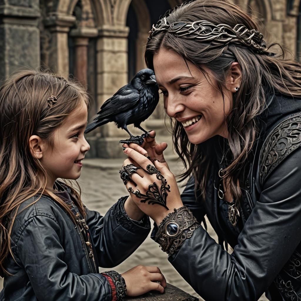 Raven's Gift: Girl Receives Ring in Hyperrealistic Detail