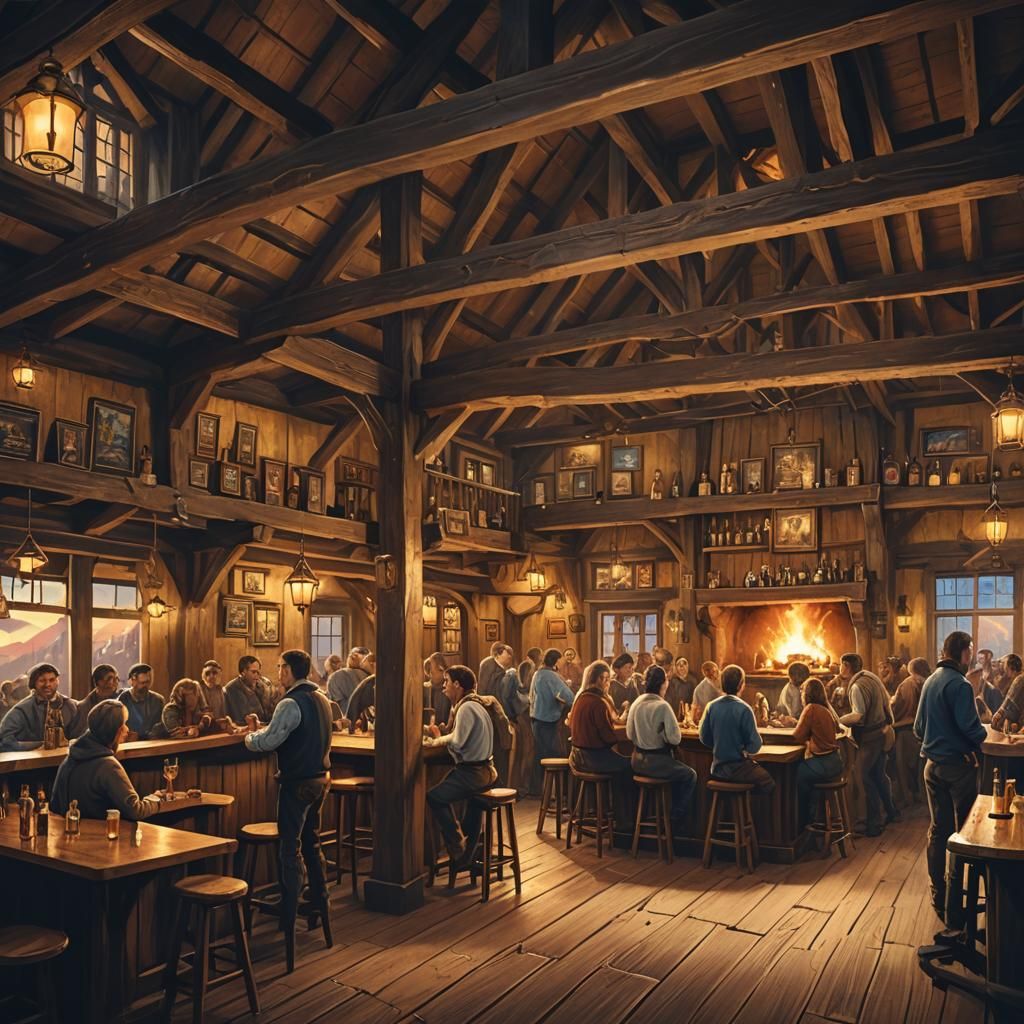 Warmly Lit Tavern Scene in Fantasy Art Style