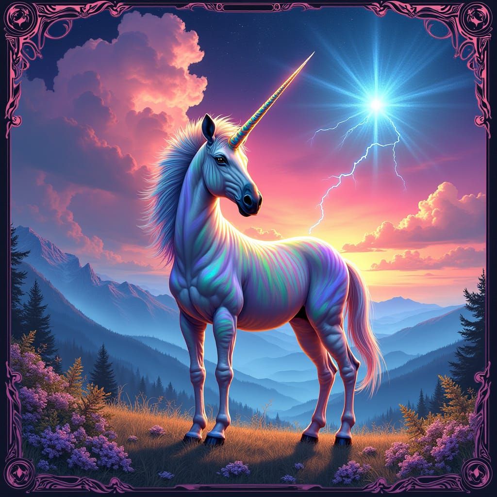 Majestic Zebricorn in Rainbow Hues, Ethereal Glow