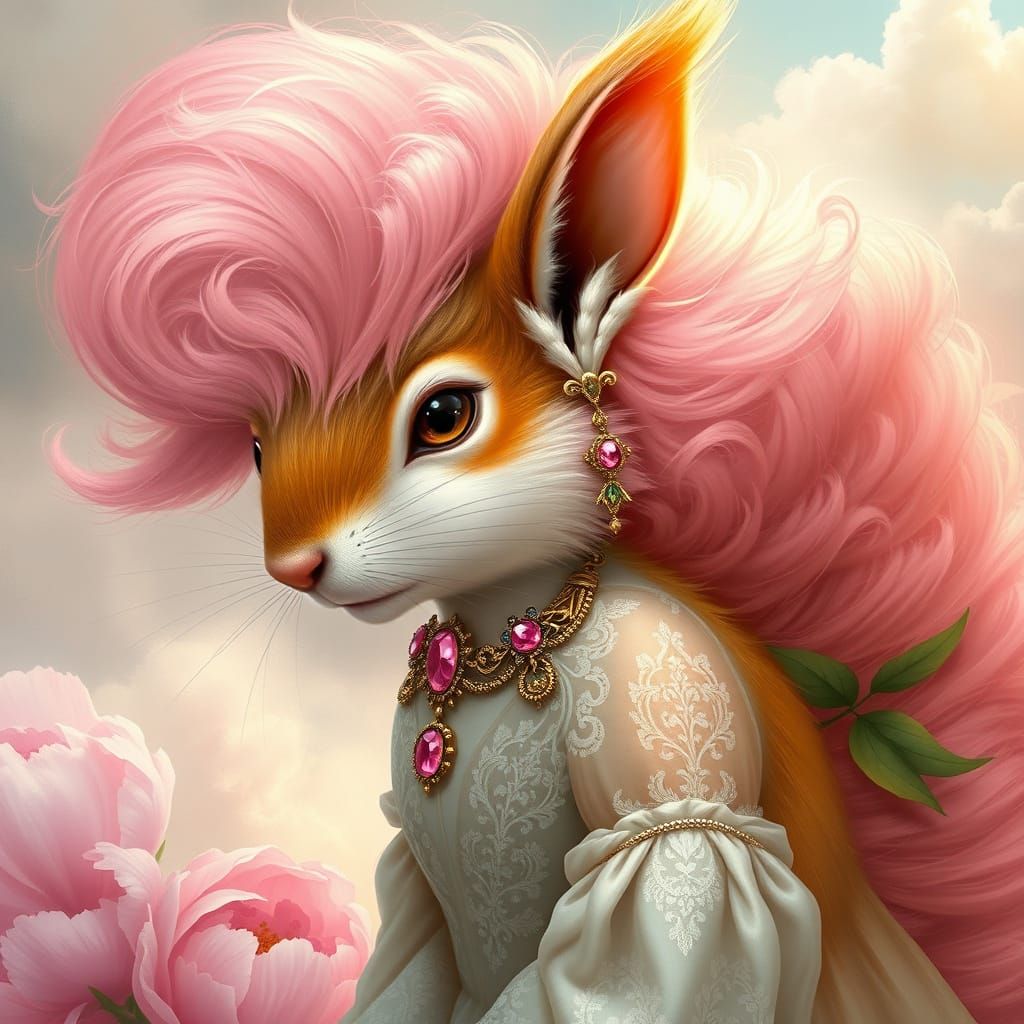 Squirrel with Pink Hair in Fantasy Portrait