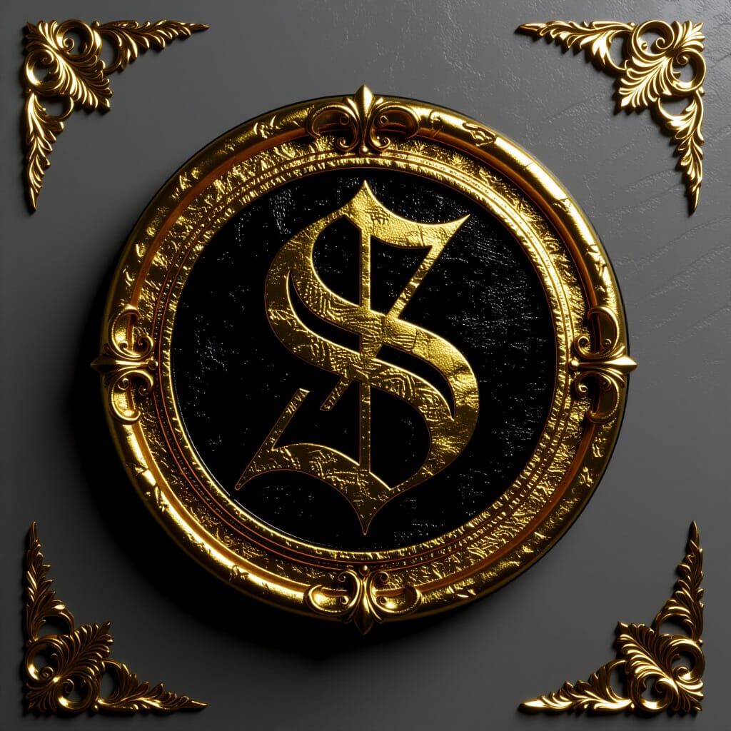 Golden Gothic Letter S Seal on Black Velvet