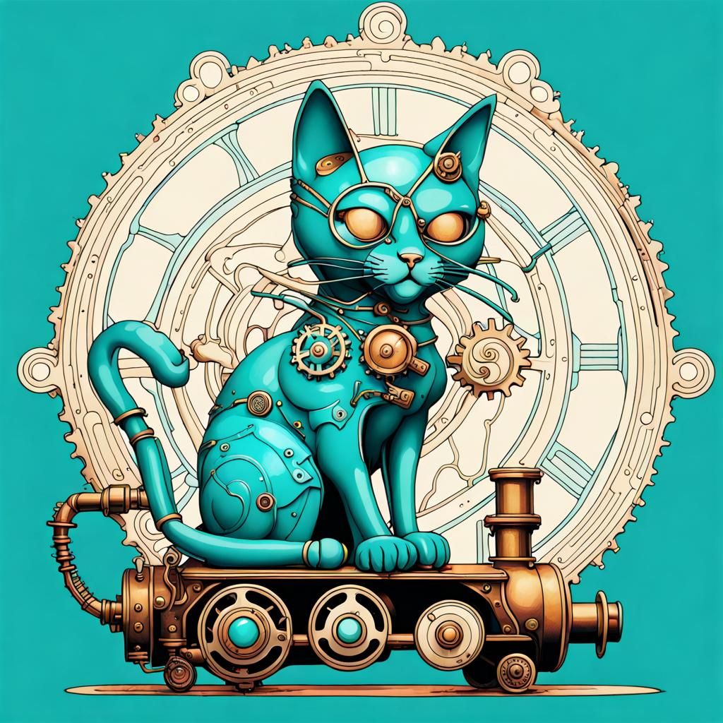 Steampunk Cat in Style of Modern Surrealism
