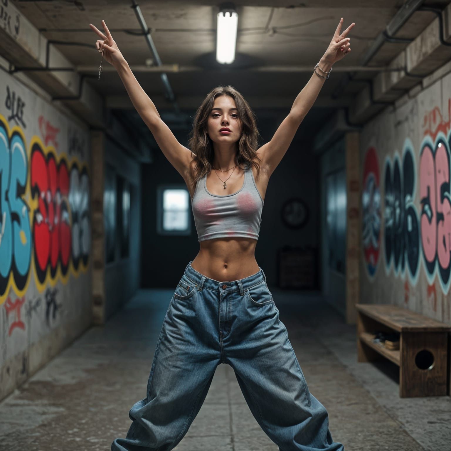 Hyperrealistic 90s Skater Girl in Basement