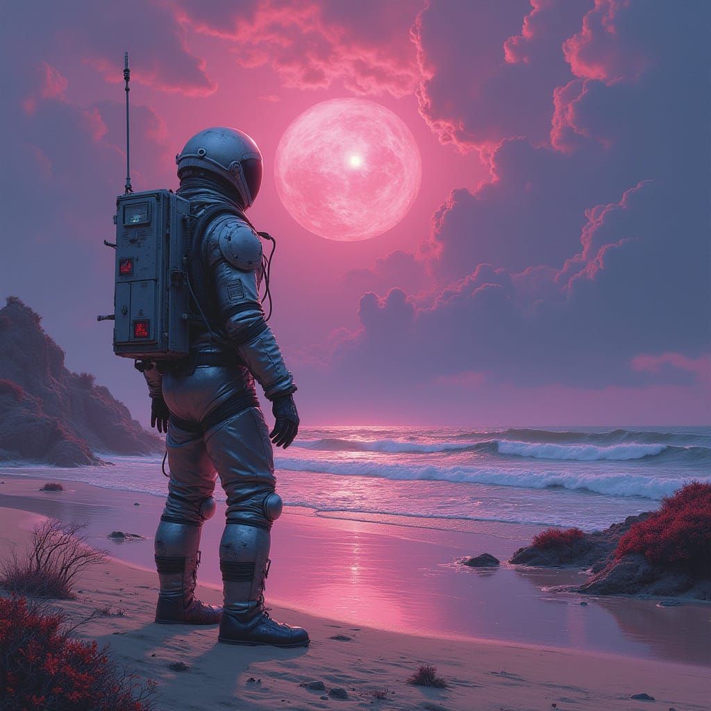 Astronaut on Alien Beach in Sci-Fi Concept Art