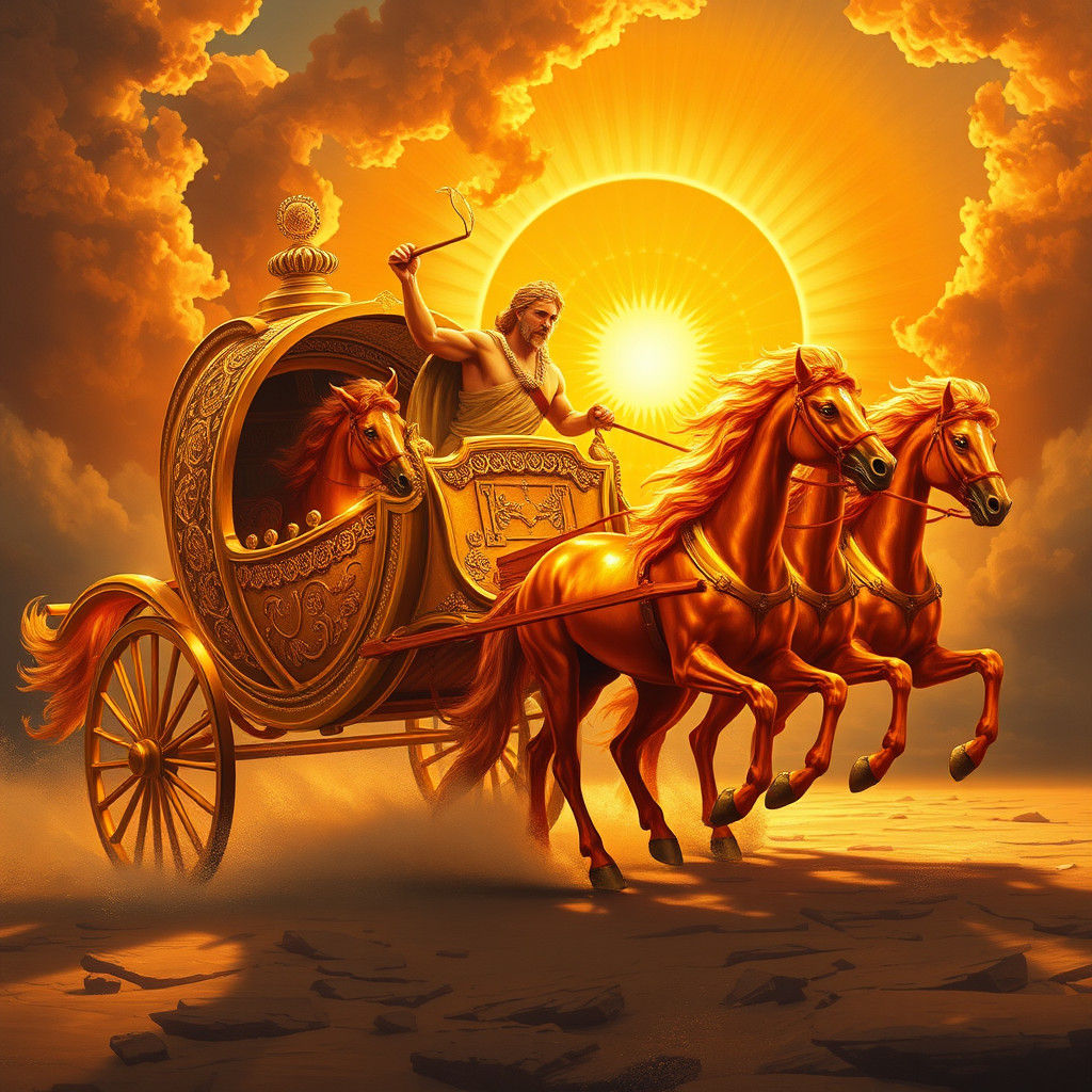 Helios Driving a Fiery Chariot in Greek Mythology