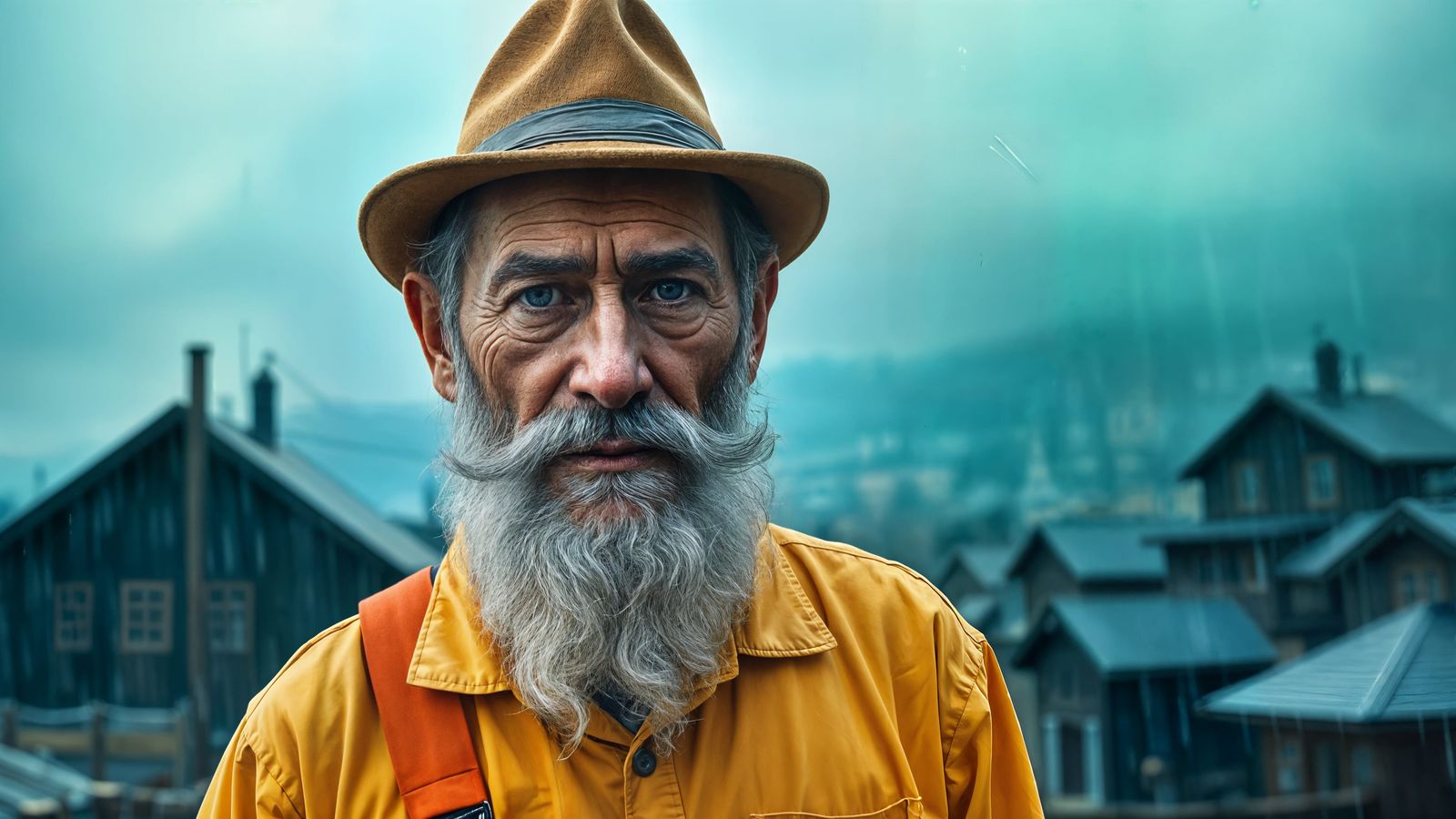 Elderly Man in Yellow Shirts, Surrounded by Fog