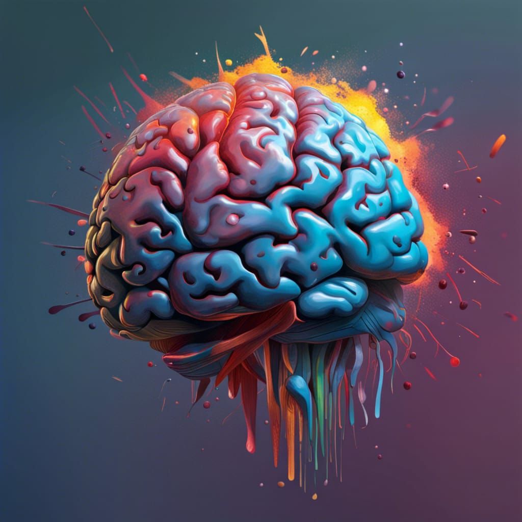 Hyperrealistic Brain with Colorful Splash Art
