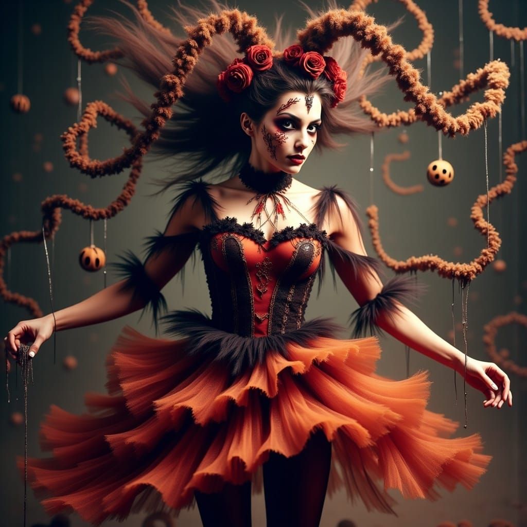 Whimsical Girl Dancing in Halloween Costume