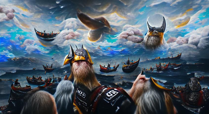 Vikings Sailing Under Odin's Watchful Eye
