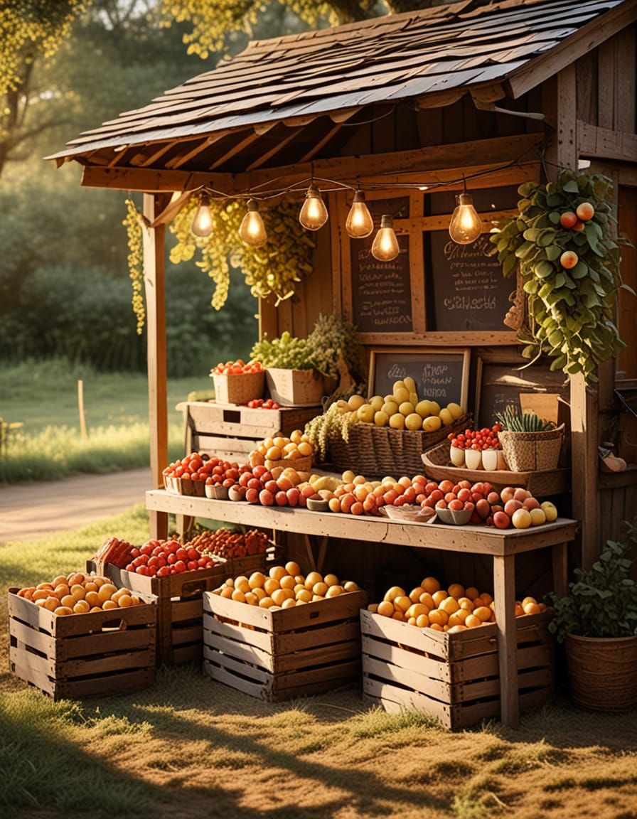 Golden Hour at a Rustic Farmstand