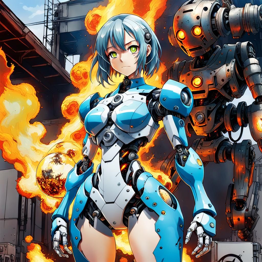 Android Anime Girl on Earth Sculpture