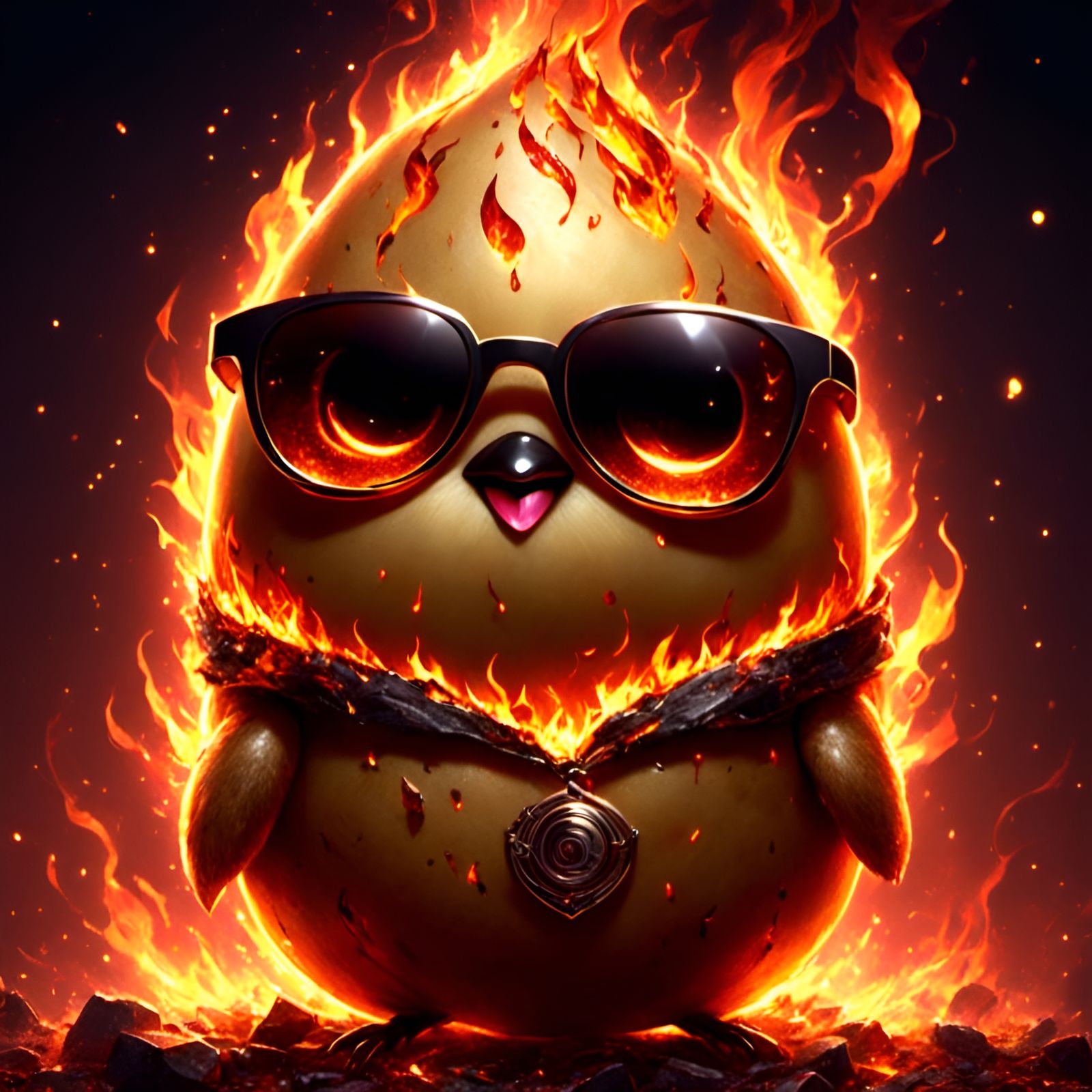 Cartoon Potato in Flames with Graffiti Texture