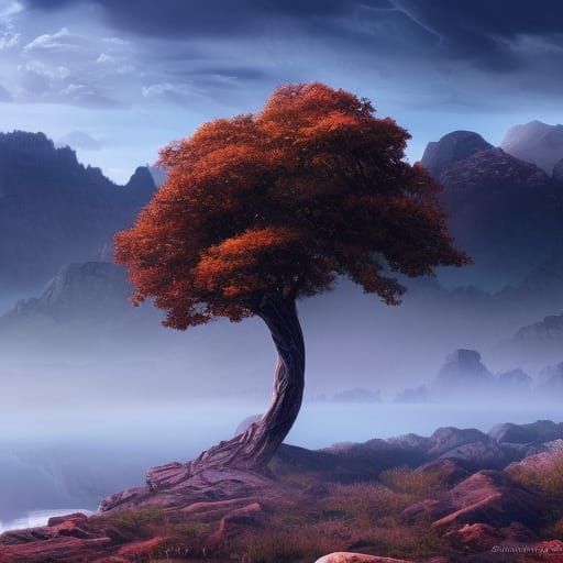 Tree on Hill: Epic Digital Matte Painting