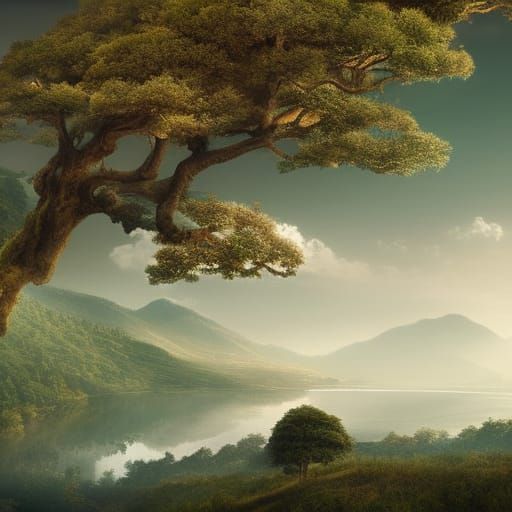Epic Tree on Hill Digital Matte Painting