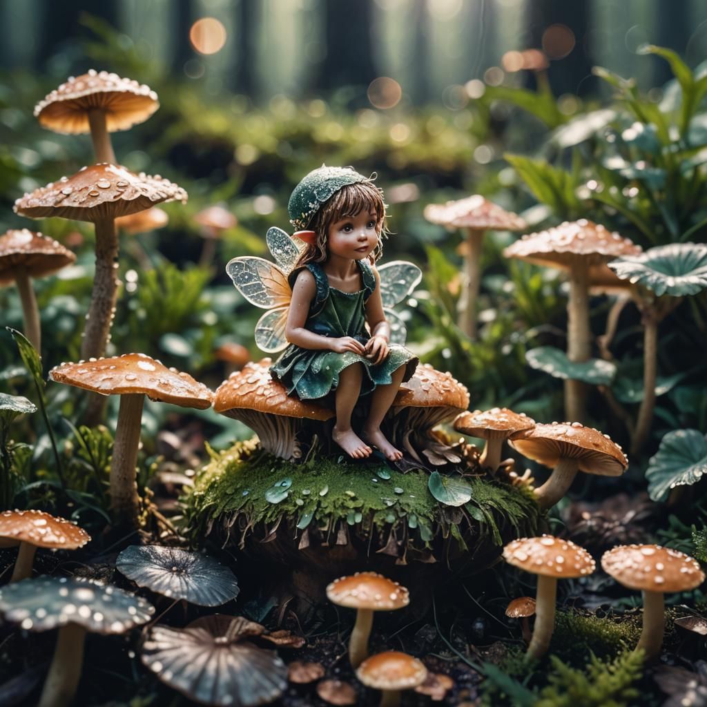 Fairy on Mushroom: Macro Cinematic Photography