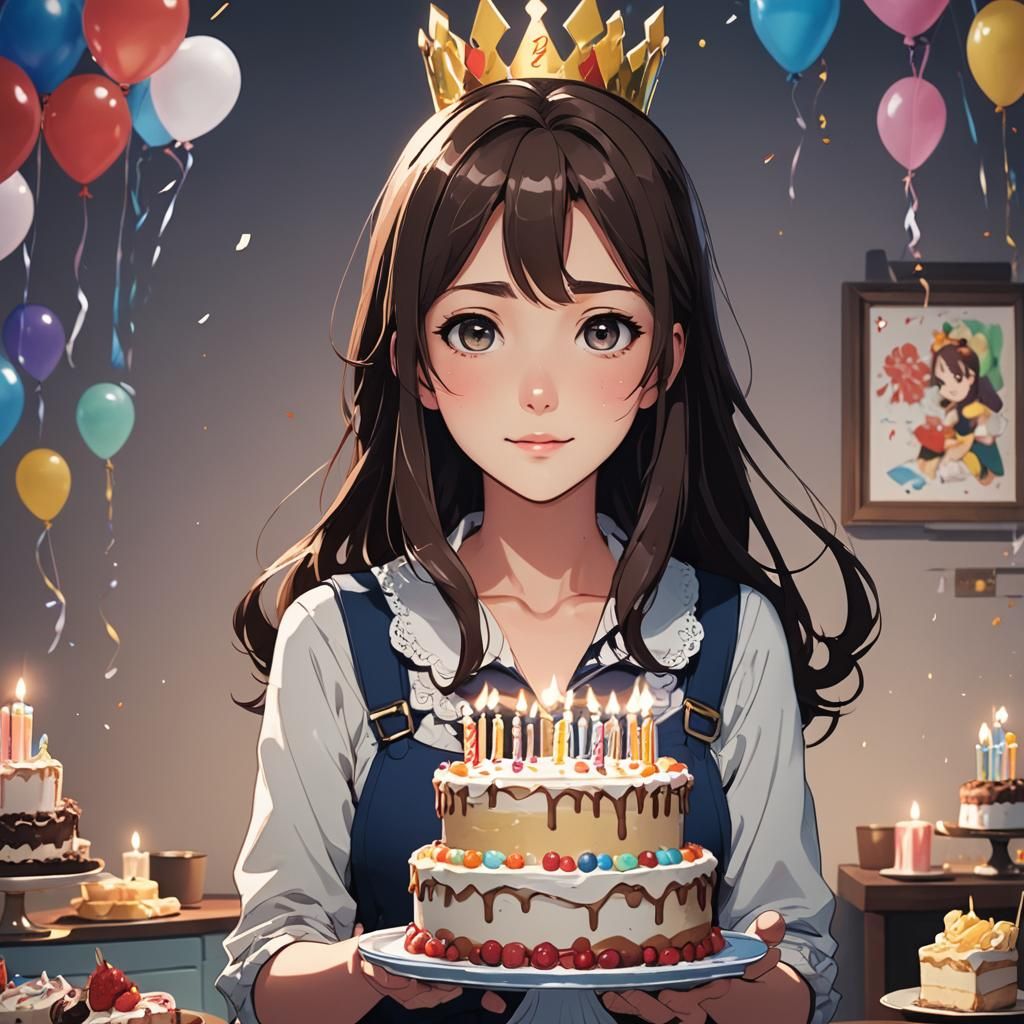 Brunette Celebrates Birthday in Anime Style