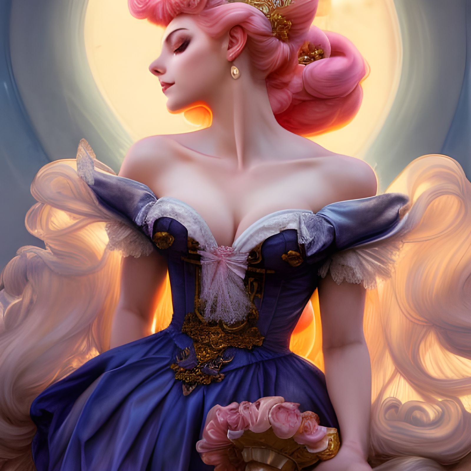 Princess Peach Rococo Portrait in Moonlight