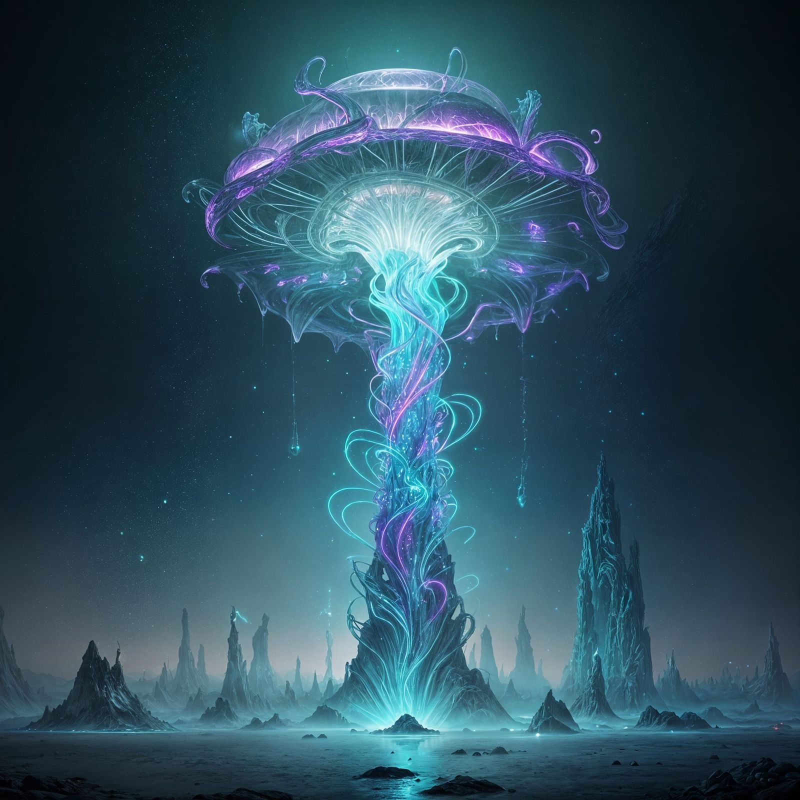 Lovecraftian Being Radiating Enlightenment in Sci-Fi Setting