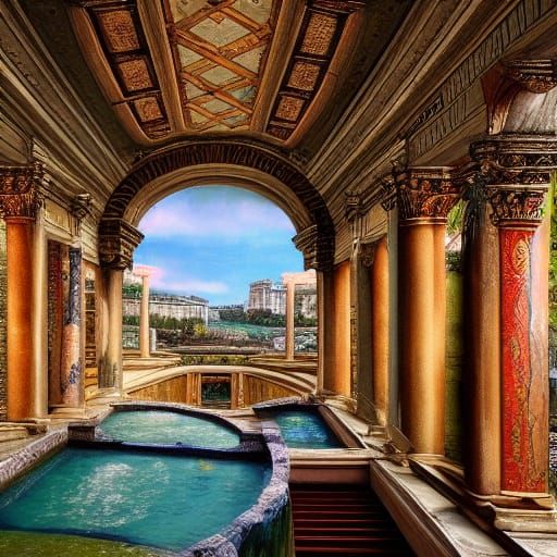Ancient Roman Bathhouse: Neo-Raphaelite Fantasy Art