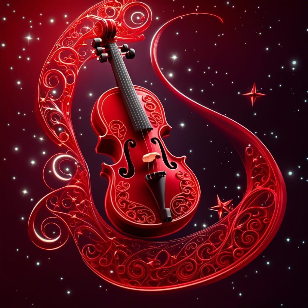 Mystical Miniature Red Violin Render with Stars