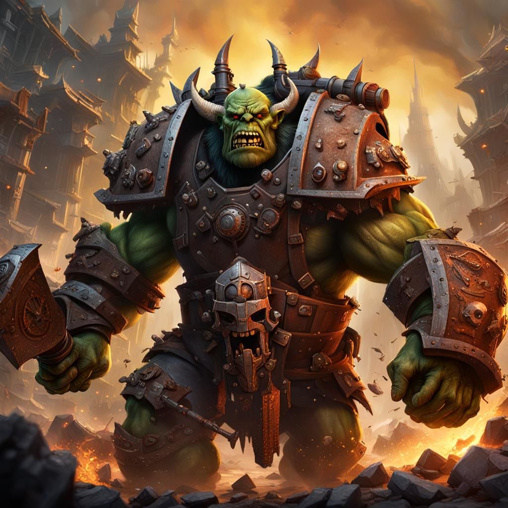 Ork Warboss Action Scene: Detailed Matte Painting