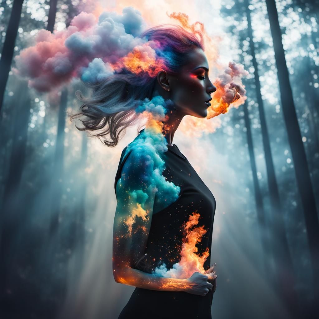 Dreamy Double Exposure: Rainbow Fire and Heaven