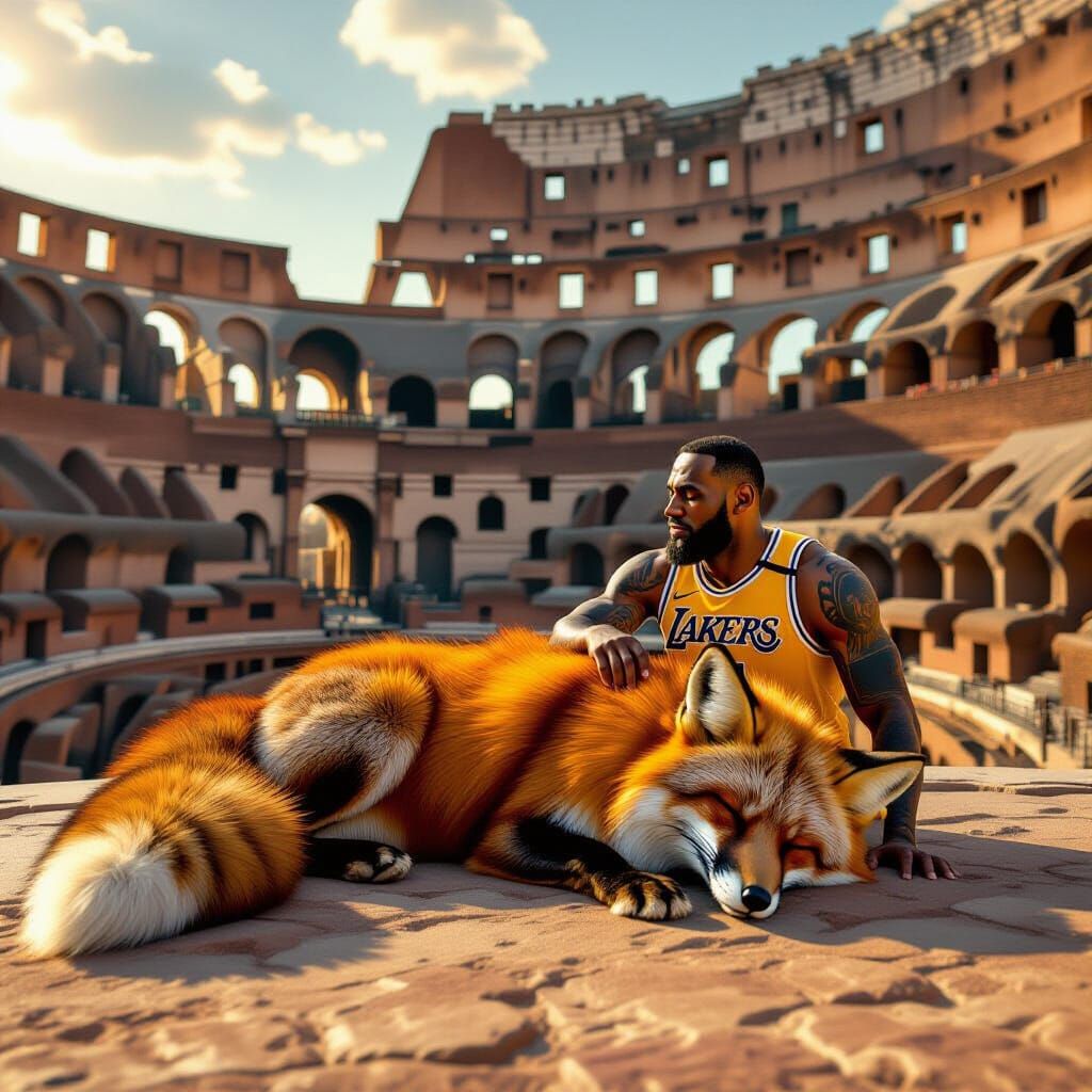 Colossal Red Fox Sleeps Beside LeBron James in Colosseum