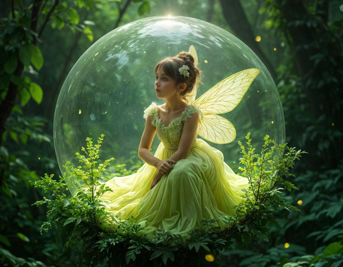 Fairy in Bioluminescent Orb in Forest
